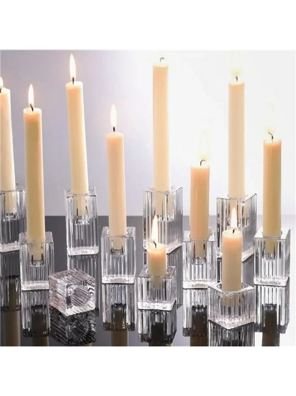 Clear Glass Taper Candle Holders Set of 12 Vertical Stripe Candlestick Centerpie